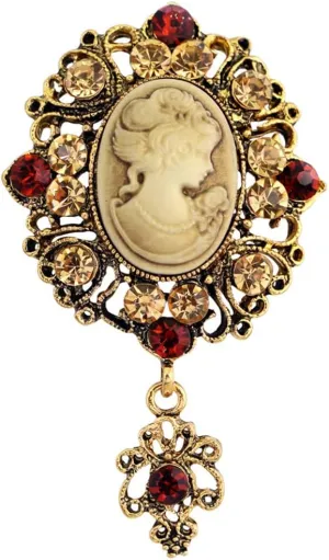 lureme Vintage Elegant Victorian Lady Beauty Cameo with Crystal Brooch Pin (br000017)