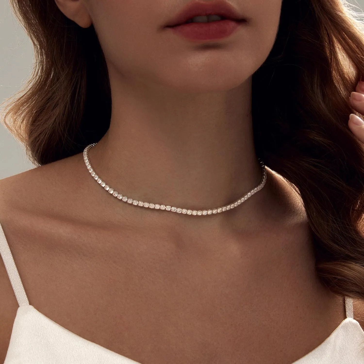 Luxval Tennis Necklace 14K Gold Plated Rhinestone Butterfly Choker Necklaces for women Dainty Zirconia Cut Faux Diamond chain 3mm