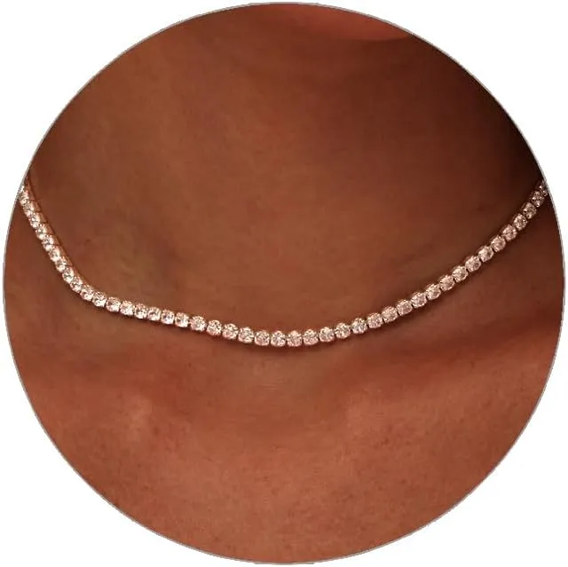 Luxval Tennis Necklace 14K Gold Plated Rhinestone Butterfly Choker Necklaces for women Dainty Zirconia Cut Faux Diamond chain 3mm