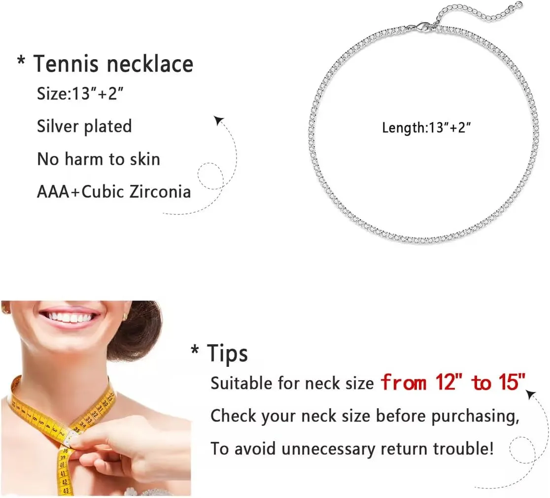 Luxval Tennis Necklace 14K Gold Plated Rhinestone Butterfly Choker Necklaces for women Dainty Zirconia Cut Faux Diamond chain 3mm