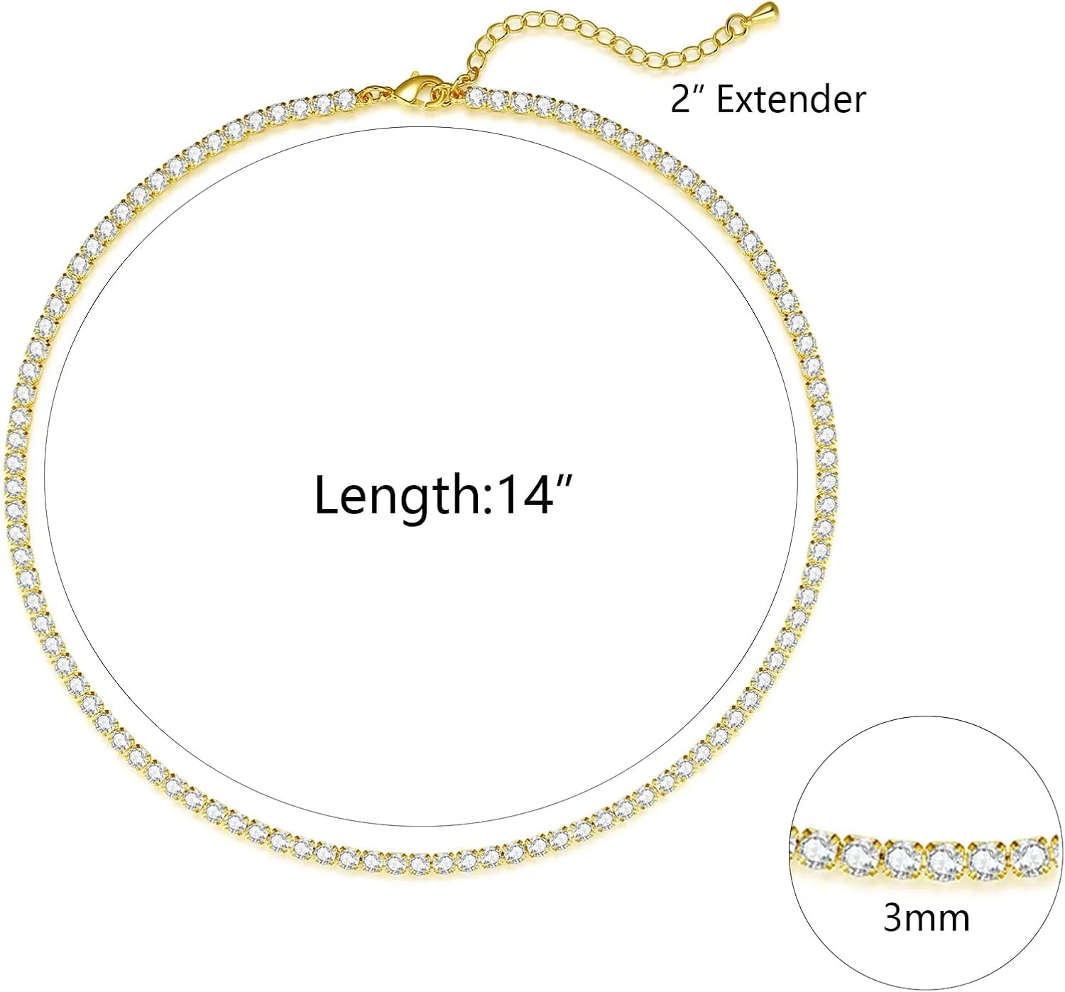 Luxval Tennis Necklace 14K Gold Plated Rhinestone Butterfly Choker Necklaces for women Dainty Zirconia Cut Faux Diamond chain 3mm