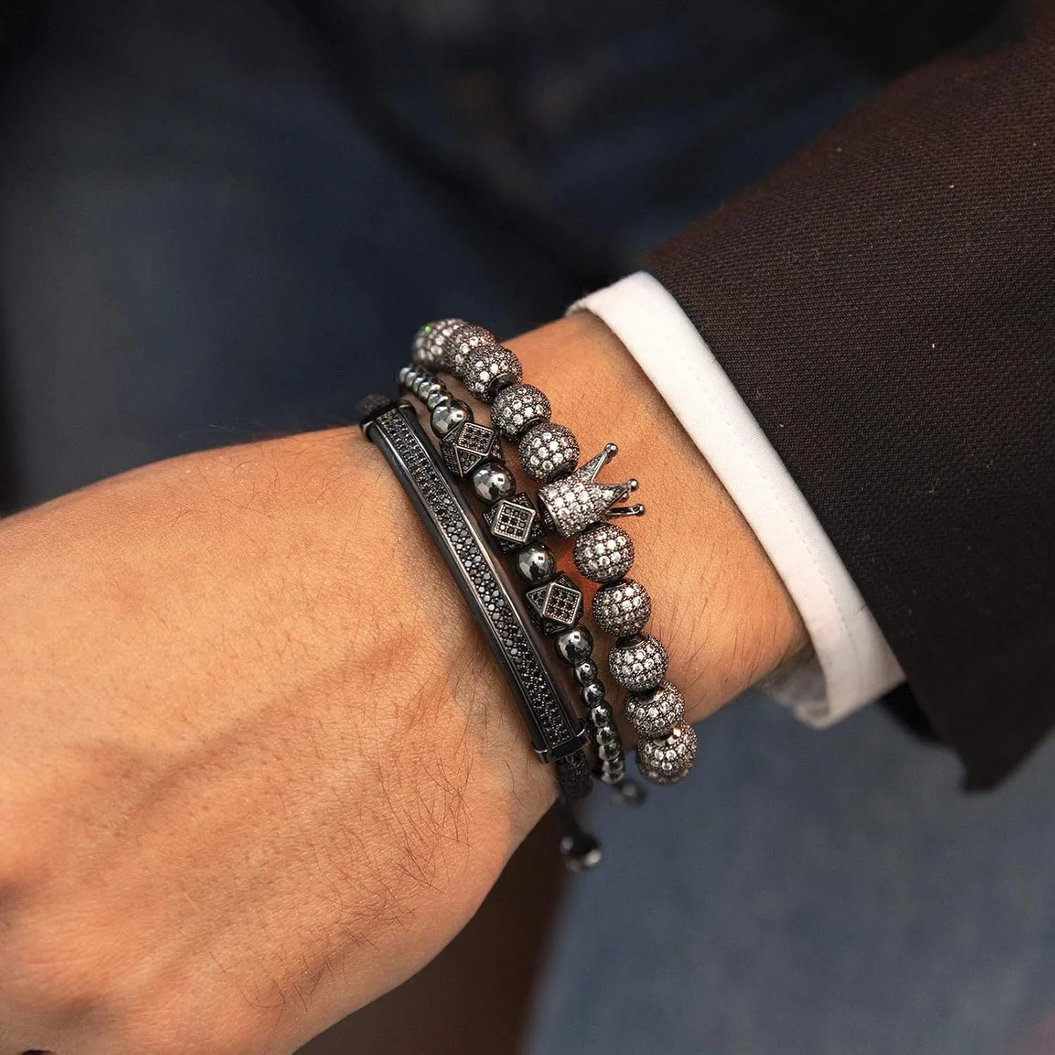 MAGIC FISH Imperial Crown King Mens Bracelet Pave CZ Stainless Steel Bracelets for Men Luxury Charm Fashion Cuff Bangle Crown Birthday Jewelry