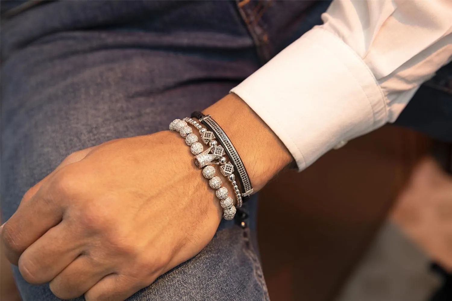 MAGIC FISH Imperial Crown King Mens Bracelet Pave CZ Stainless Steel Bracelets for Men Luxury Charm Fashion Cuff Bangle Crown Birthday Jewelry