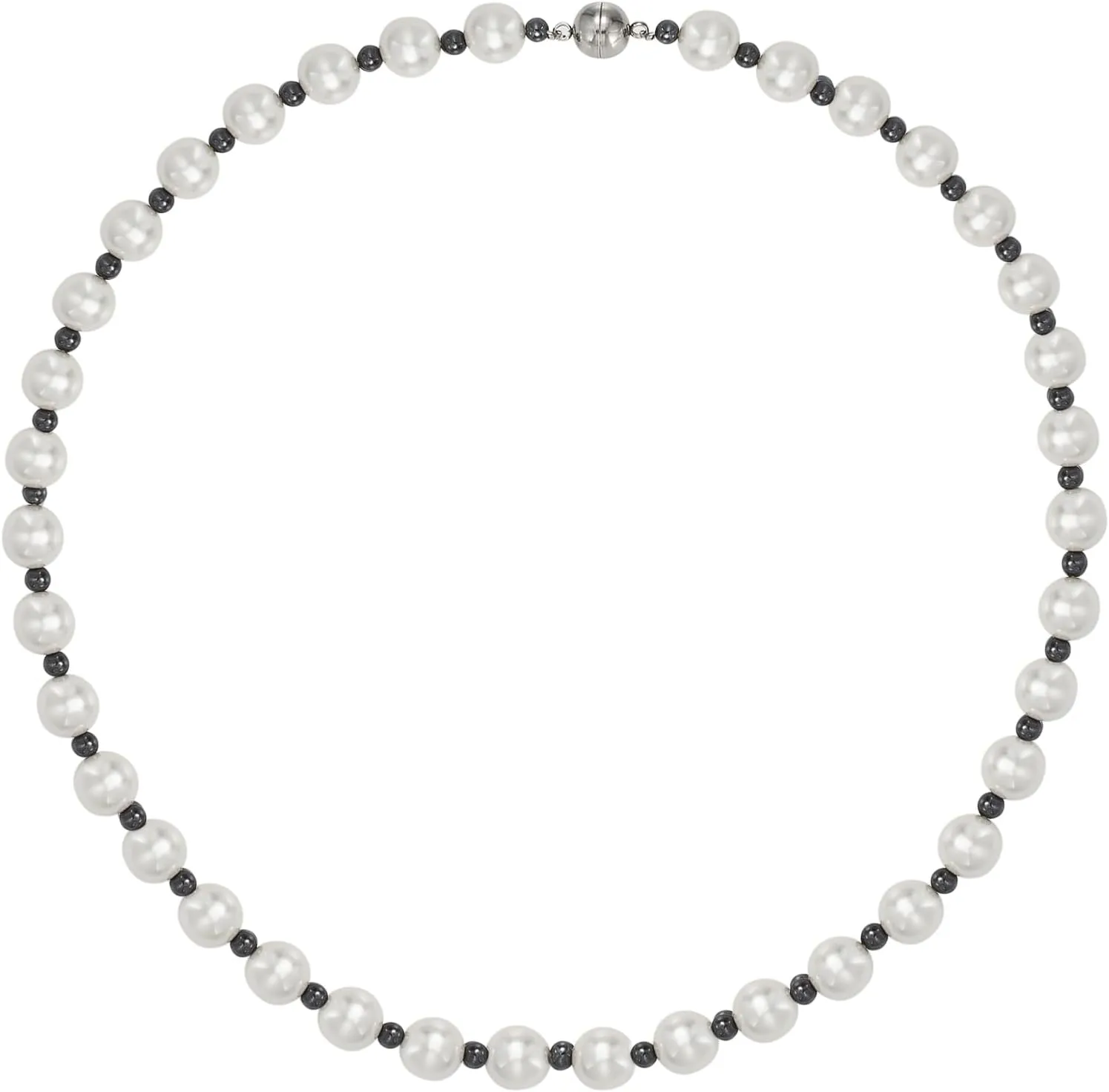 Magnetic Hematite Necklace Pearl Necklace 10 mm White Pearl Chain Necklace Pearl Choker Necklace Magnet Clasp Necklaces Fashion Chain Jewelry Gifts for Men Women 20 inch