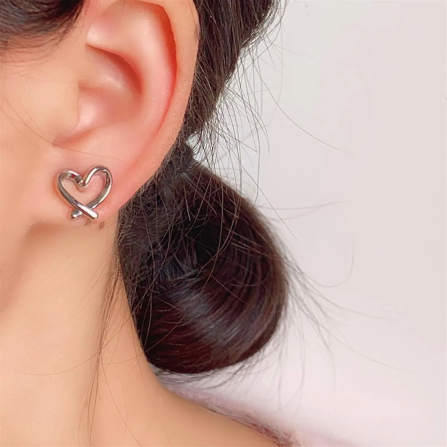 MALOYANVE Minimalist Heart Stud Earrings for Women Polished Tiny Cute Sterling Silver Gold Sweet Hollow Love Hearted Earrings Holiday Valentine's Day Jewelry Gifts
