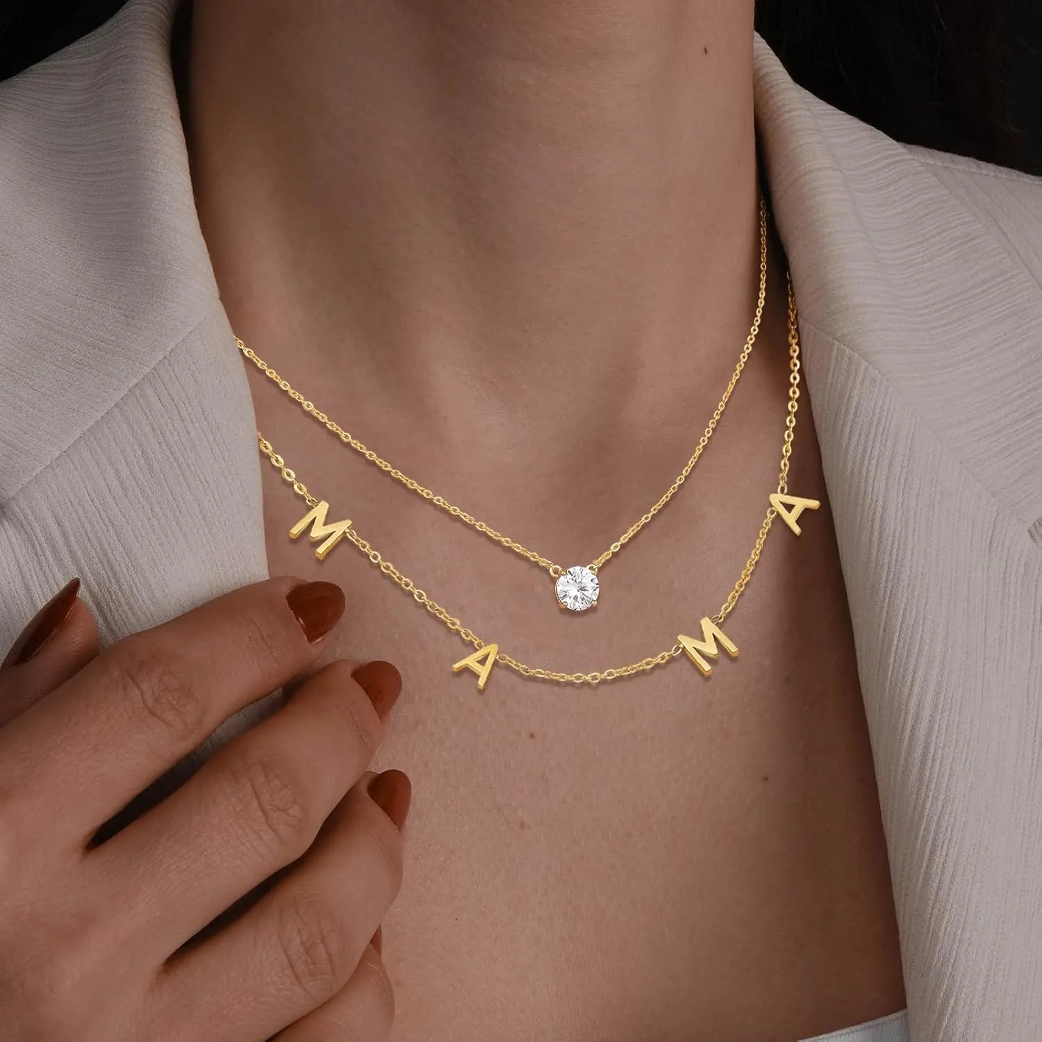 Mama Necklaces for Women 18K Gold Layered Mom Pendant Necklace With CZ Mother's Day for New Mom Mama Gifts