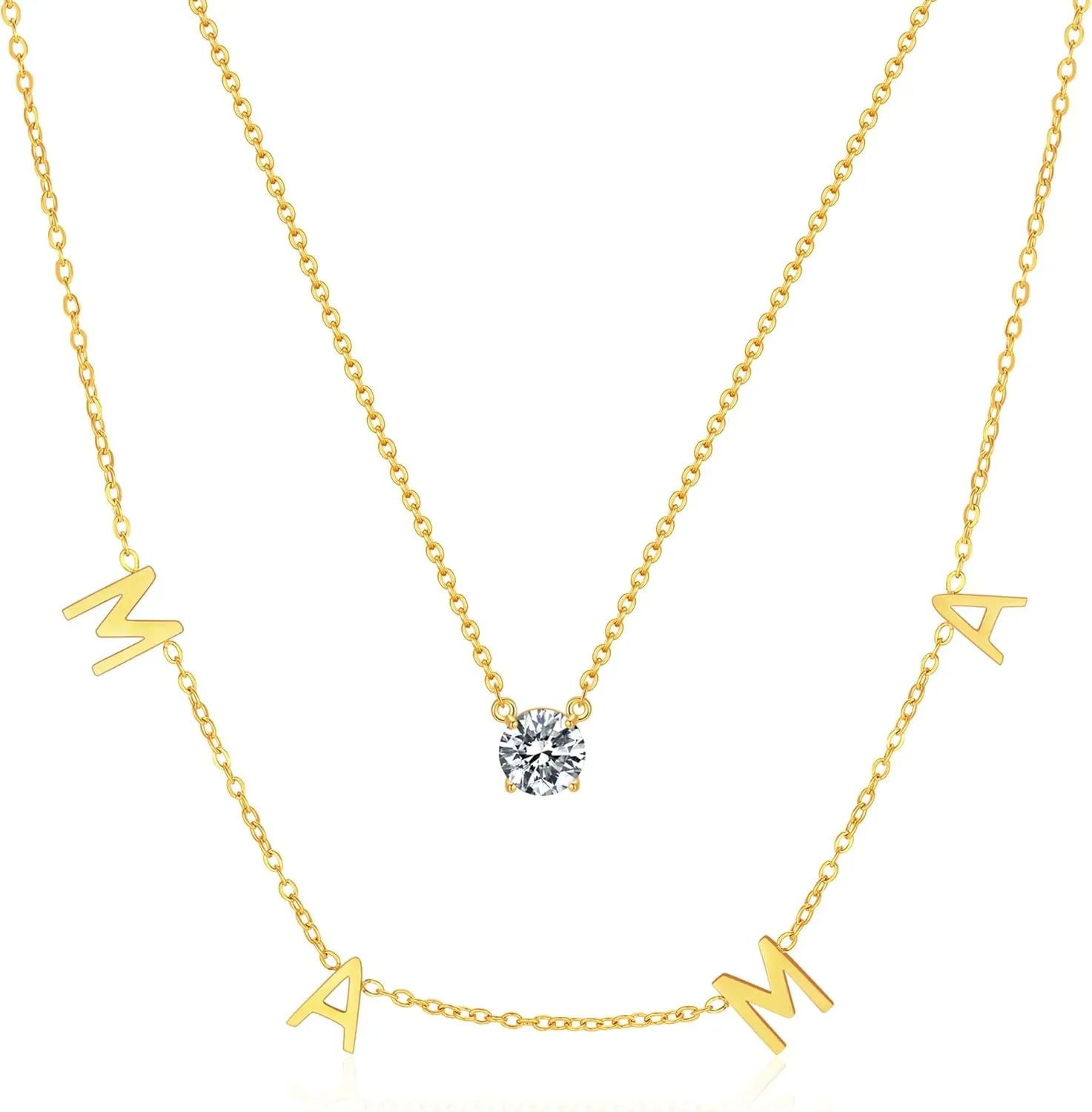 Mama Necklaces for Women 18K Gold Layered Mom Pendant Necklace With CZ Mother's Day for New Mom Mama Gifts