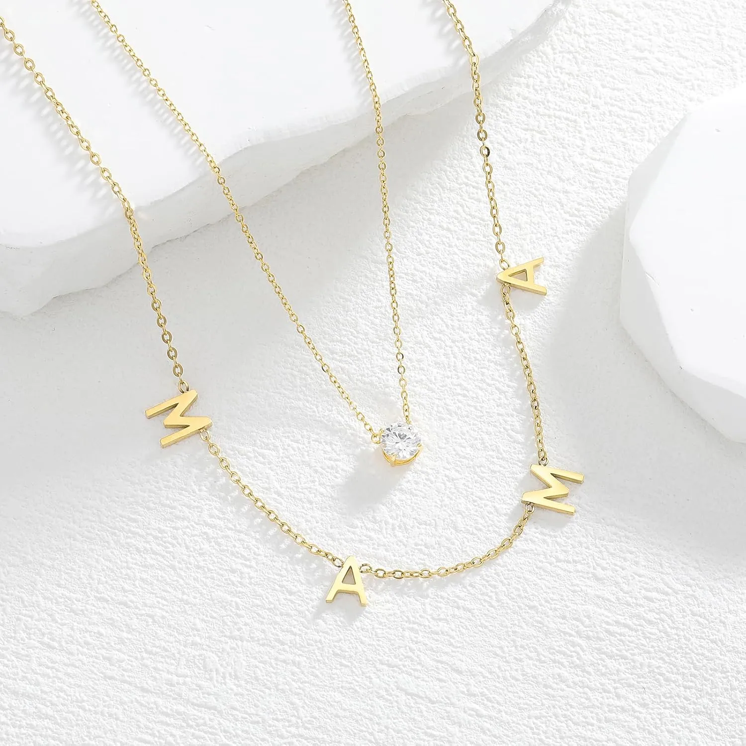 Mama Necklaces for Women 18K Gold Layered Mom Pendant Necklace With CZ Mother's Day for New Mom Mama Gifts