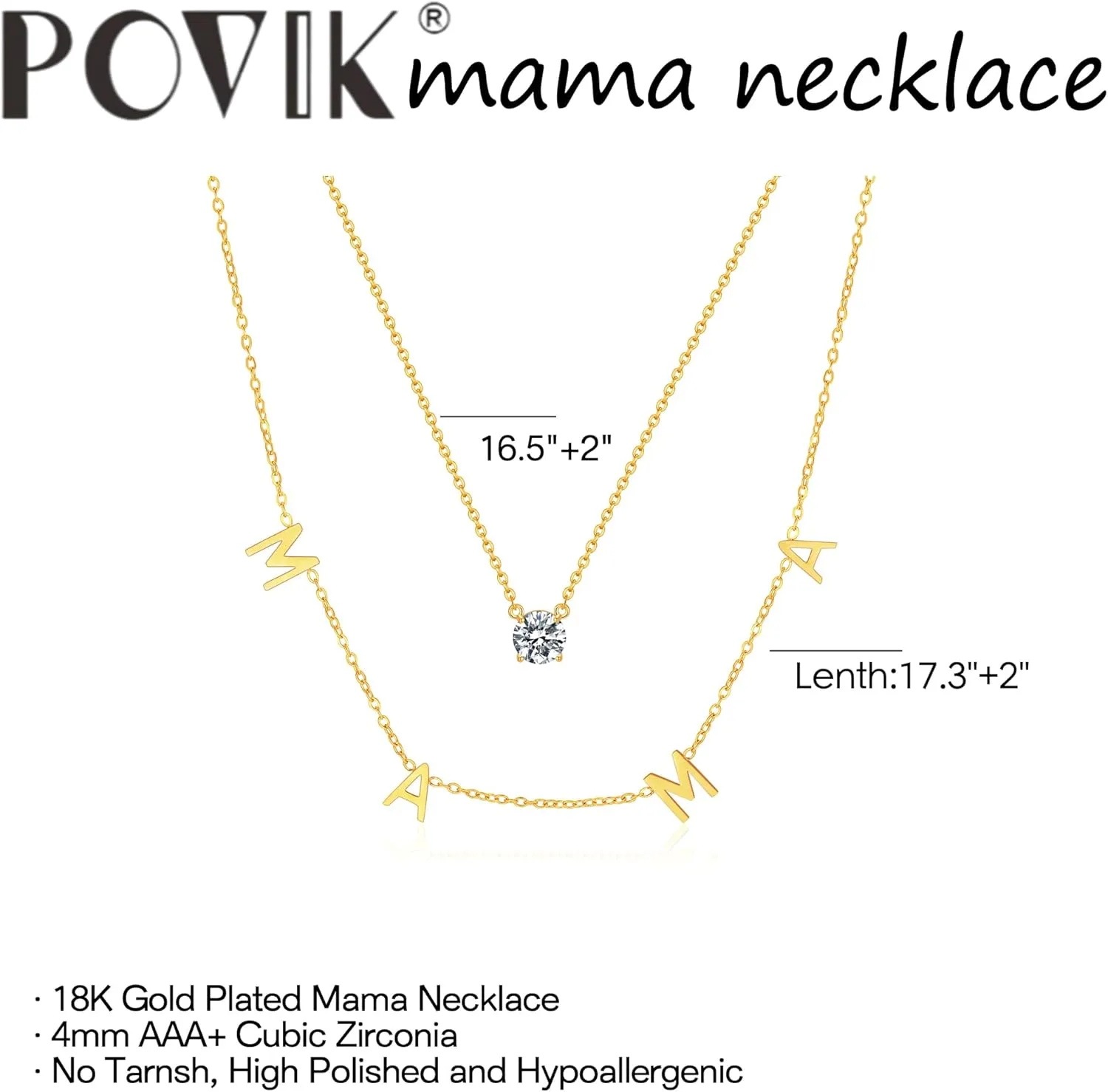 Mama Necklaces for Women 18K Gold Layered Mom Pendant Necklace With CZ Mother's Day for New Mom Mama Gifts