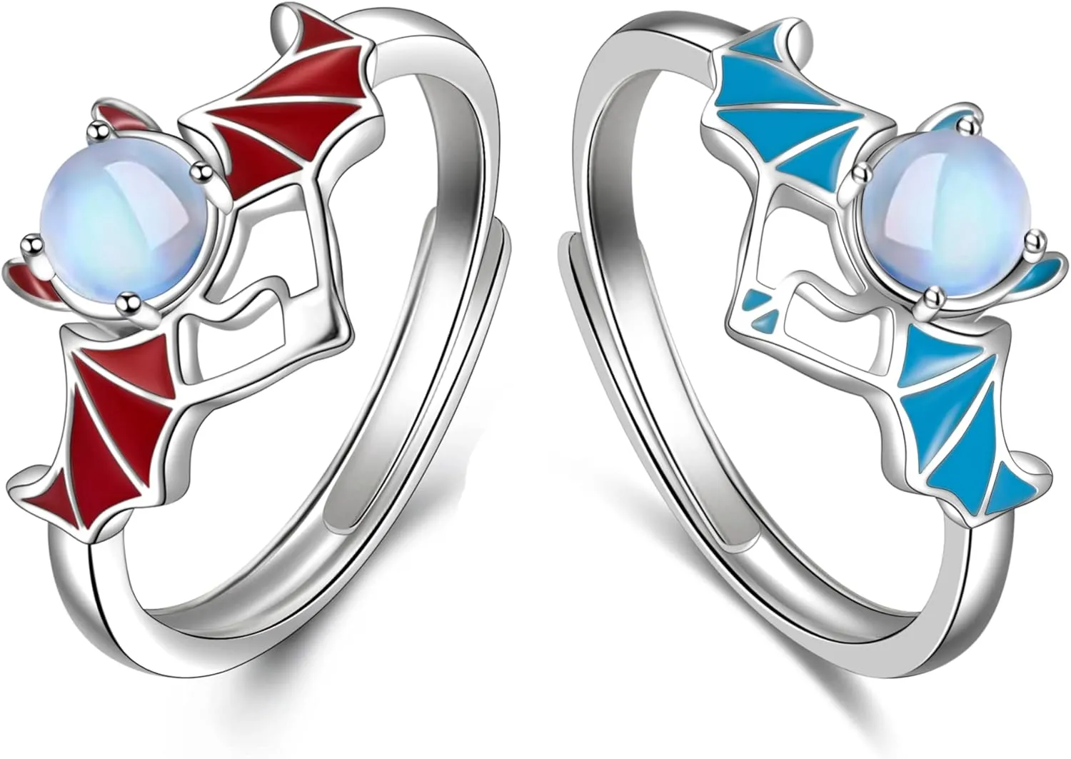 Matching Couples Rings for Best Friend Adjustable Size Cute Wedding Promise Love Ring Jewelry for Women, Men, Him, Her Set of 2- Moonstone Gift Wrap