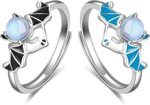 Matching Couples Rings for Best Friend Adjustable Size Cute Wedding Promise Love Ring Jewelry for Women, Men, Him, Her Set of 2- Moonstone Gift Wrap
