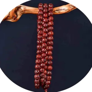 Meditation Buddhist Prayer Beads Necklace, Bracelet, 108 Prayer Beads Bracelet 8/6MM Natural Rosewood Tibetan Buddhist Buddha with Carved Lotus Shape Bead Bracelet/Necklace for Chinese Knot Gift ( Col