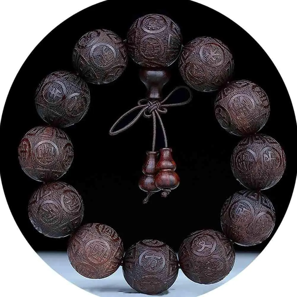 Meditation Buddhist Prayer Beads Necklace, Bracelet, Natural Wood Bead Bracelet Tibetan Buddhist Meditation Mala Prayer 2CM Rosewood Beads Men Woman Elastic Jewelry Anniversary Birthday Accessories