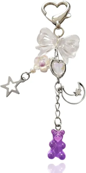 Meefisher Purple Bear Y2K Aesthetic Accessories Gift Keychain Cute Love Heart Keyring for Women Bag Charms Pendant, Kawaii Jewelry Gifts