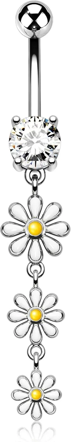 Melighting Dangle Belly Button Rings 14G Belly Rings Stainless Steel 316L Flower Belly Piercing Jewelry for Women Belly Piercing Navel Barbell Body Piercing Jewelry