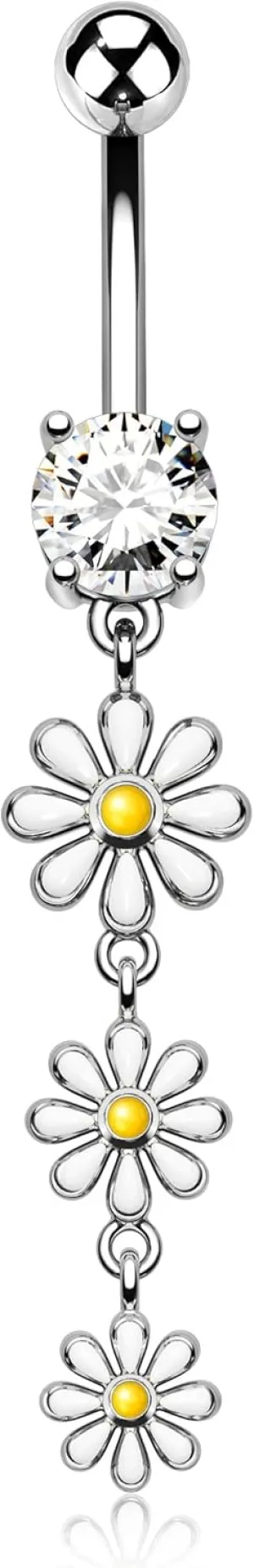 Melighting Dangle Belly Button Rings 14G Belly Rings Stainless Steel 316L Flower Belly Piercing Jewelry for Women Belly Piercing Navel Barbell Body Piercing Jewelry