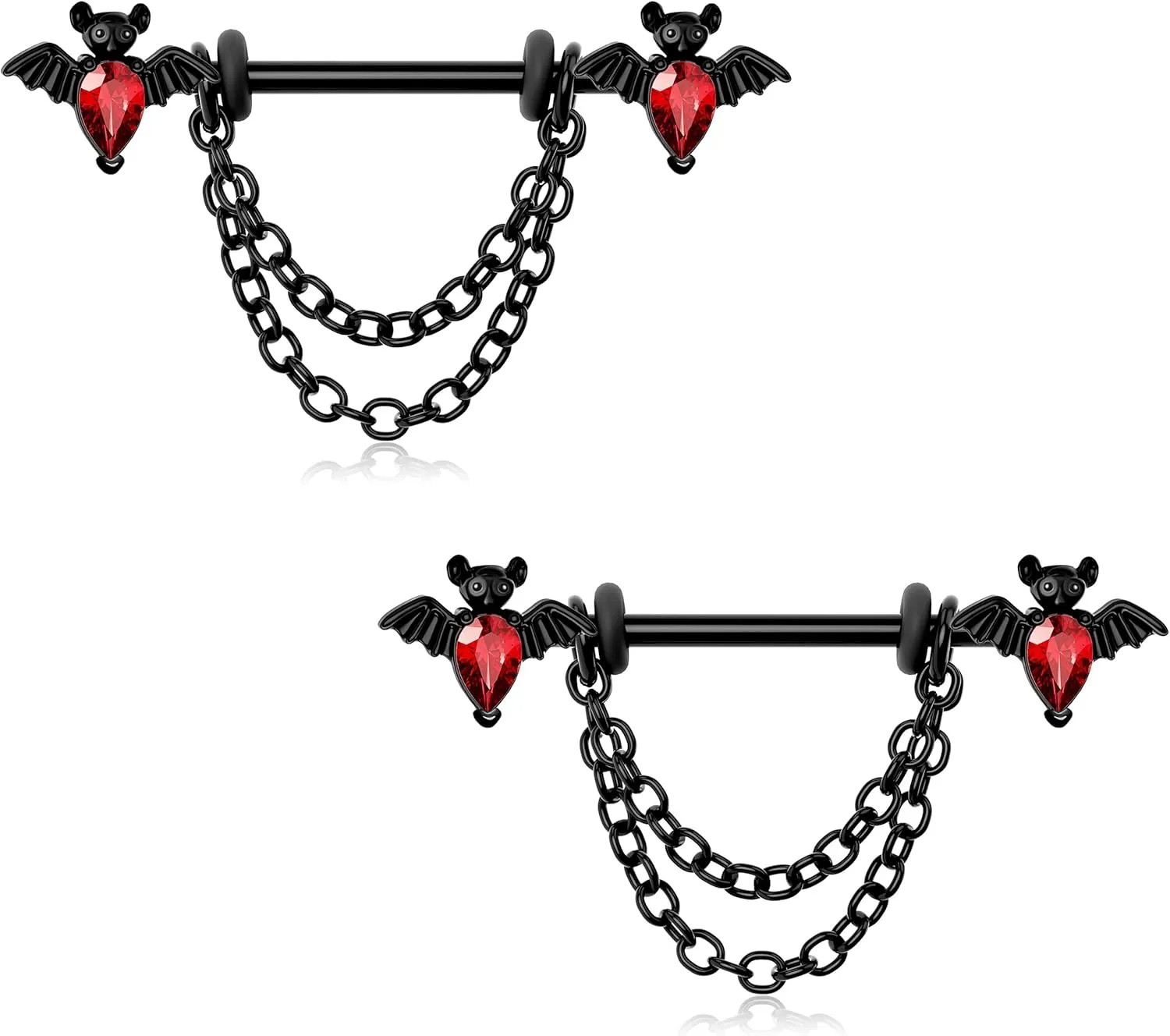 Melighting Surgical Steel 14G Black Nipple Barbell - Clear Red CZ Halloween Dangle Body Piercing Jewelry