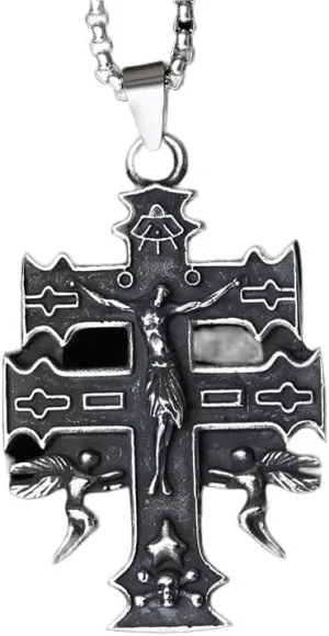 Men and Women Personality Creative Design Jesus Cross Amulet Pendant with Angel& Skull Casual Gift Catholic Christian Necklace