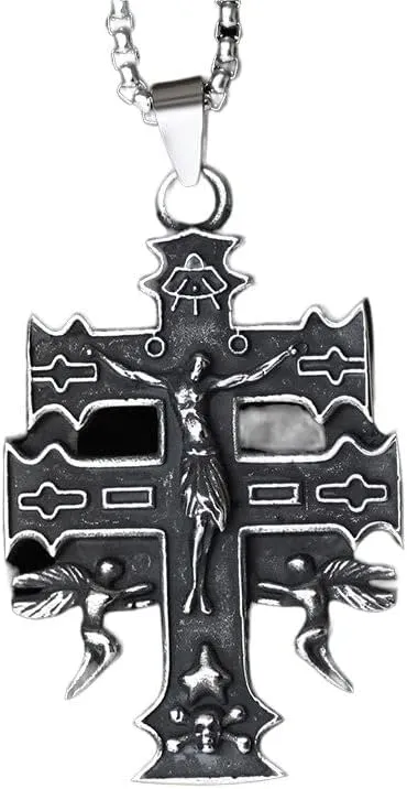 Men and Women Personality Creative Design Jesus Cross Amulet Pendant with Angel& Skull Casual Gift Catholic Christian Necklace