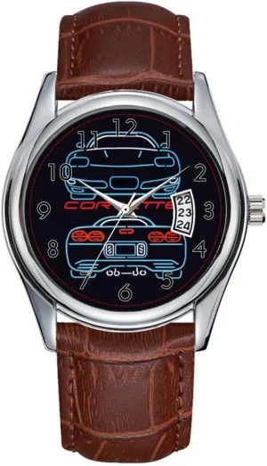 Men Watch Casual Waterproof Quartz Watches Clock Date Classic Business Brown Leather Christmas Wristwatch Corvette Watch