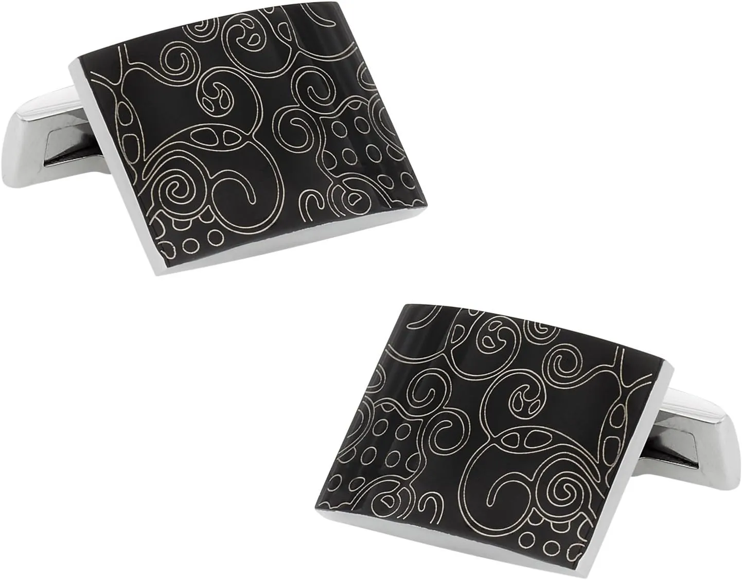 Men's Black Stainless Steel Cufflinks Art Unique Cuff Links with Hard-Sided Travel Presentation Gift Box for Men Man