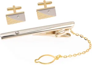 Men's Cufflink Tie Clip Set Crystal Elegant Gold Accessory for Business and Special Occasions