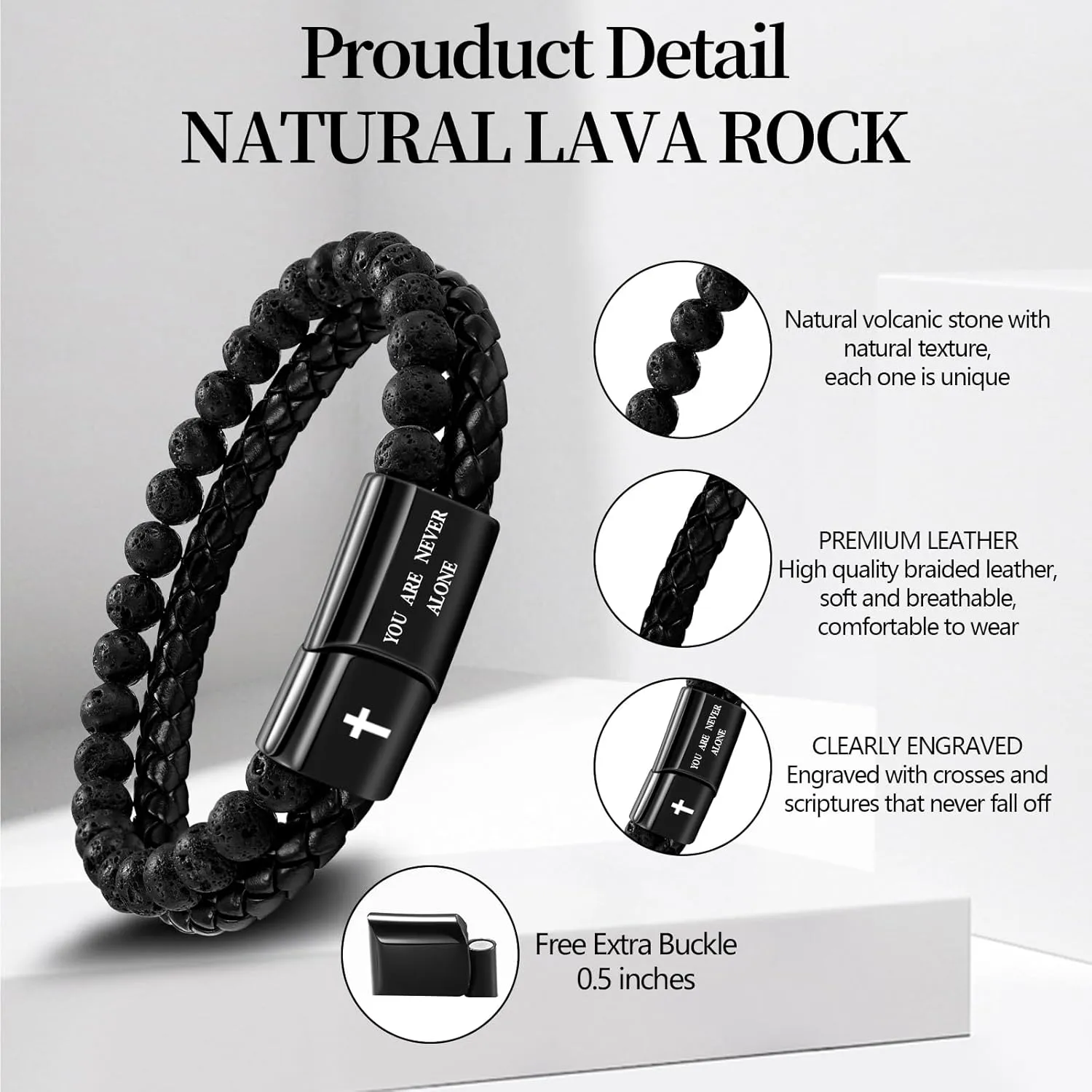 Men's Inspirational Christian Bracelet Lava Rock Bead Bracelets Healing Balancing Braided Leather Wristband Bracelet Gifts for Men Dad Husband