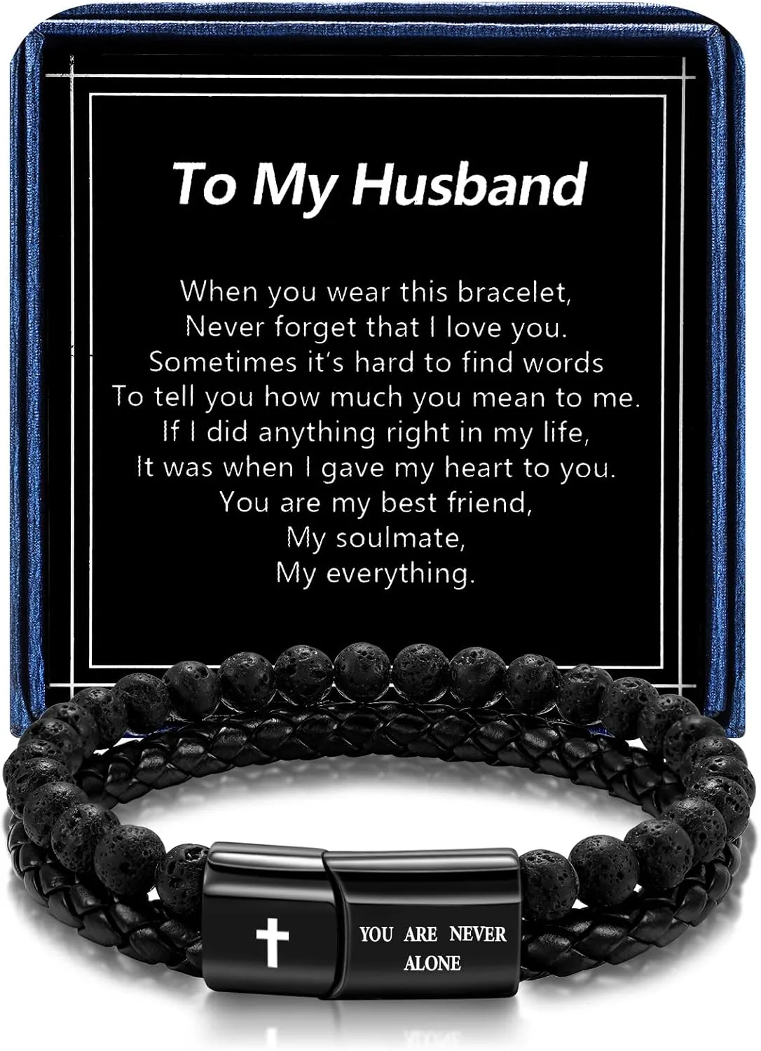 Men's Inspirational Christian Bracelet Lava Rock Bead Bracelets Healing Balancing Braided Leather Wristband Bracelet Gifts for Men Dad Husband