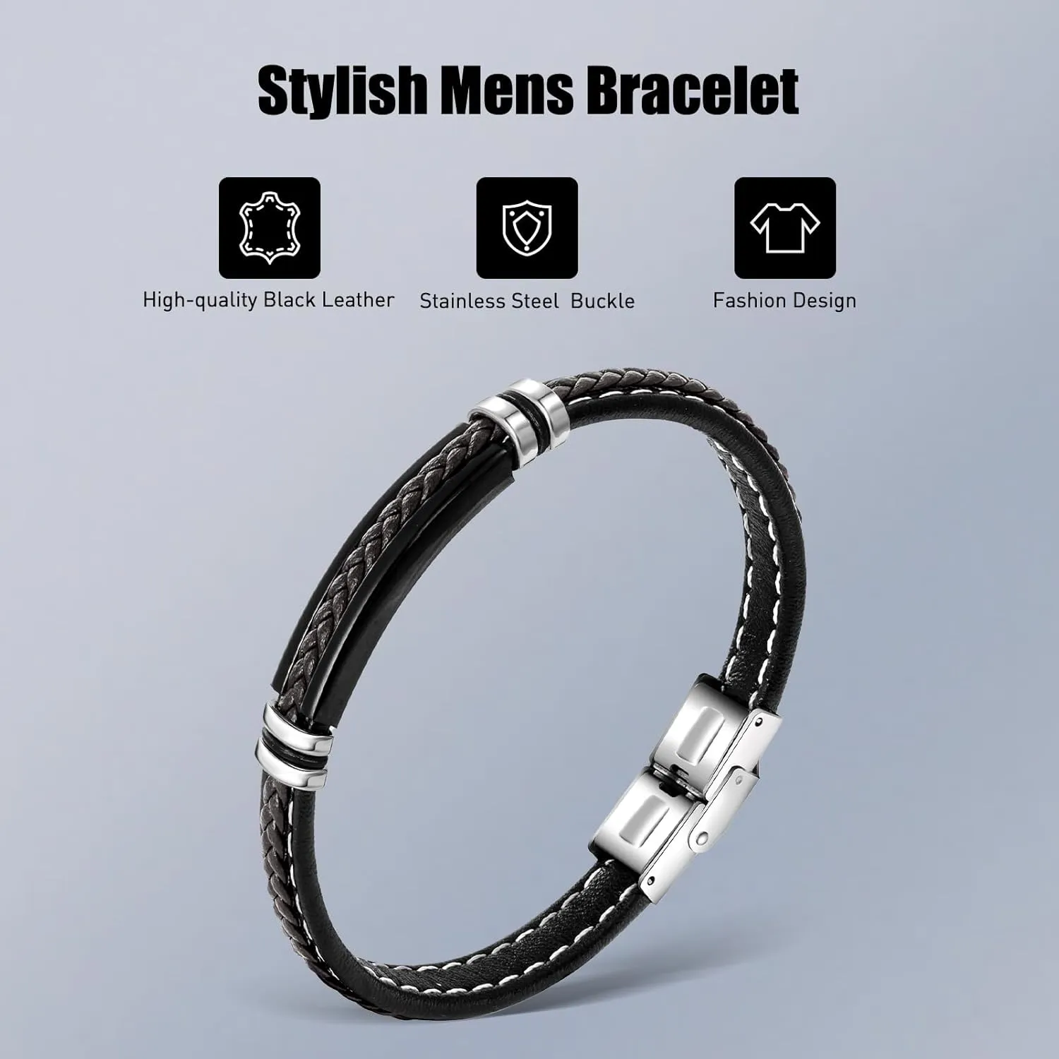 Mens Leather Bracelet Gifts for Anniversary Fathers Day Birthday Valentine's Day Dad Husband Boyfriend