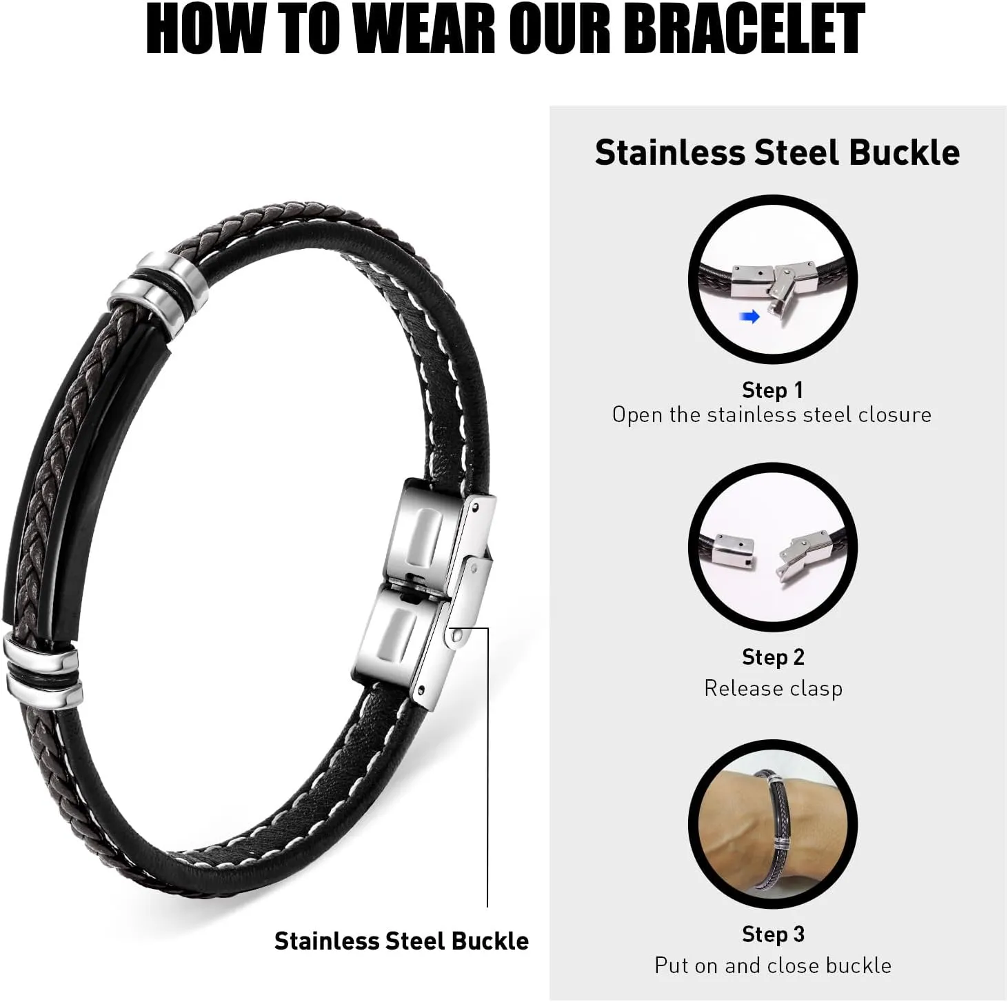 Mens Leather Bracelet Gifts for Anniversary Fathers Day Birthday Valentine's Day Dad Husband Boyfriend