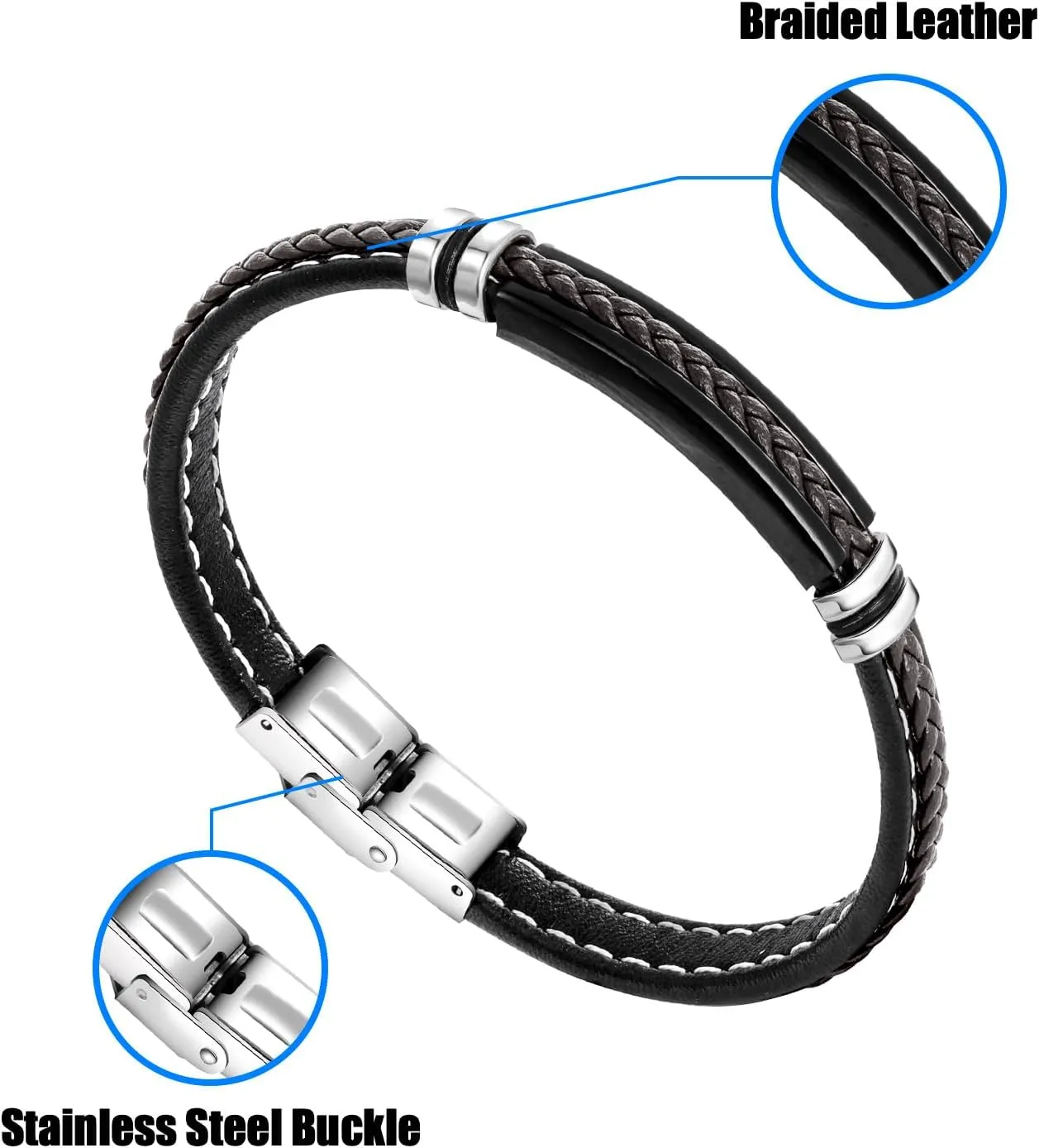 Mens Leather Bracelet Gifts for Anniversary Fathers Day Birthday Valentine's Day Dad Husband Boyfriend