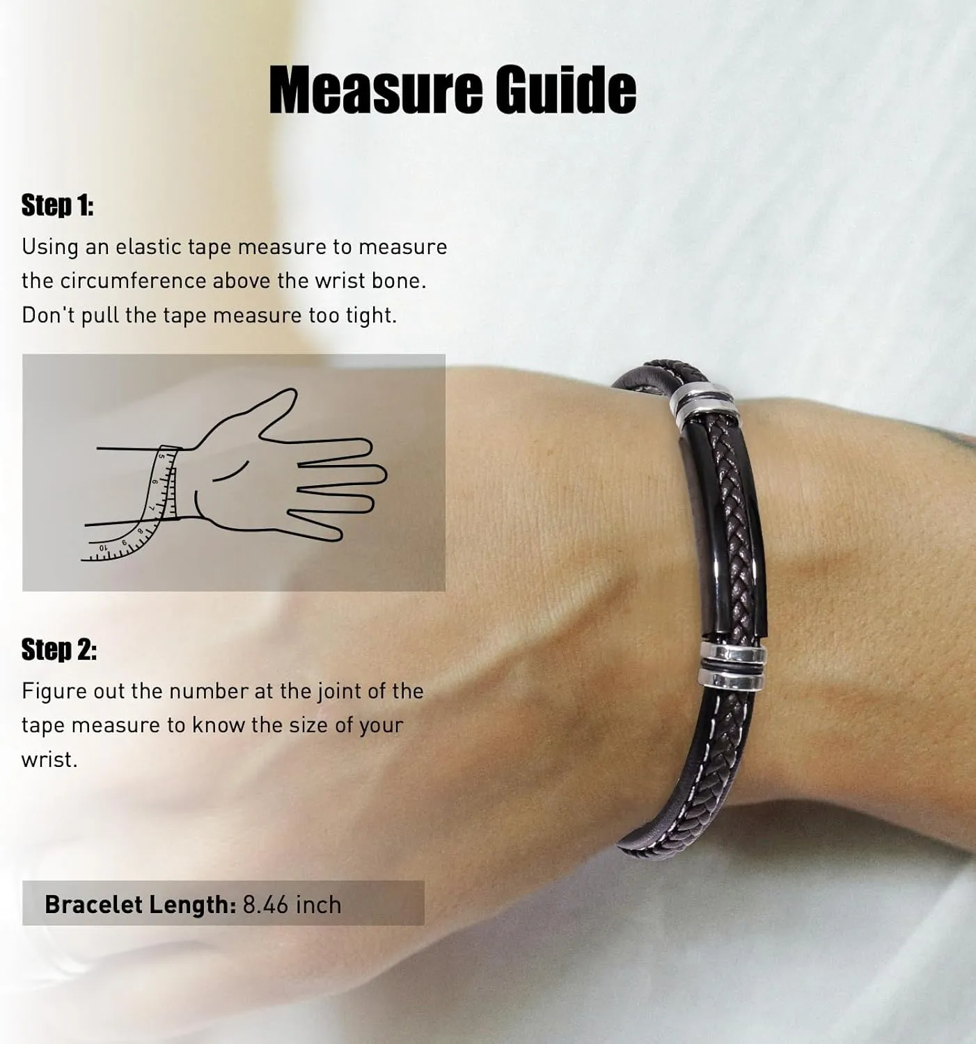 Mens Leather Bracelet Gifts for Anniversary Fathers Day Birthday Valentine's Day Dad Husband Boyfriend