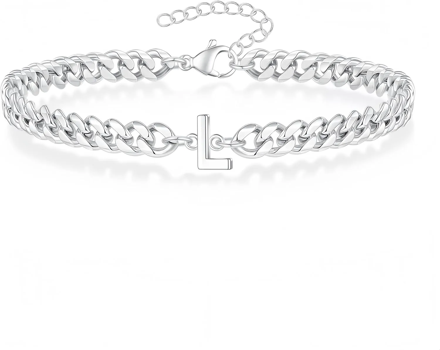 Men's Sterling Silver Cuban Link Chain Bracelet with Custom Letters - Adjustable Initial Bracelet for Husband, Boyfriend, Dad | Anniversary, Birthday & Christmas Gifts