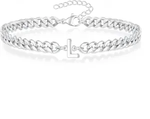 Men's Sterling Silver Cuban Link Chain Bracelet with Custom Letters - Adjustable Initial Bracelet for Husband, Boyfriend, Dad | Anniversary, Birthday & Christmas Gifts