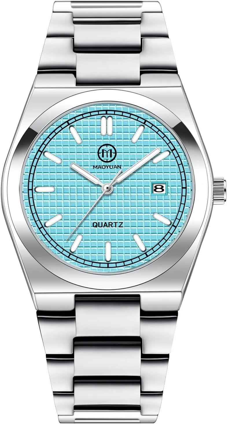 Men's Watch 40mm Quartz Watch Grid Dial Fashion Casual Stainless Steel Luminous Waterproof Calendar Watch Men