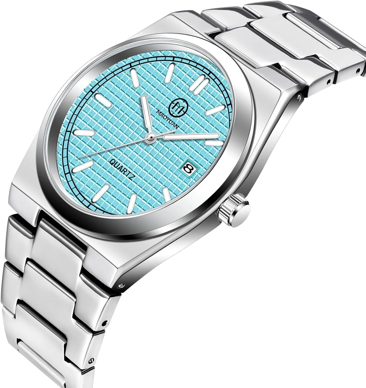 Men's Watch 40mm Quartz Watch Grid Dial Fashion Casual Stainless Steel Luminous Waterproof Calendar Watch Men