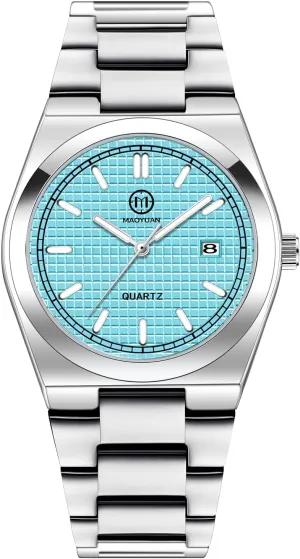 Men's Watch 40mm Quartz Watch Grid Dial Fashion Casual Stainless Steel Luminous Waterproof Calendar Watch Men