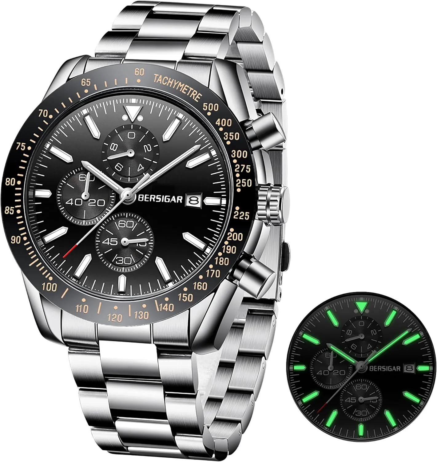 Mens Watches Sport Analog Quartz Watch Gifts for Men Classic Chronograph Stylish Elegant Wristwatches 30M Waterproof 45MM