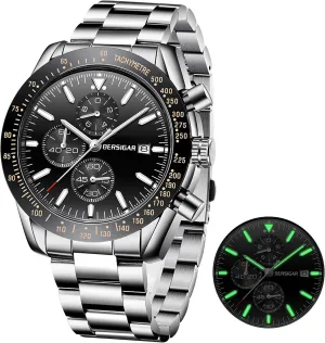 Mens Watches Sport Analog Quartz Watch Gifts for Men Classic Chronograph Stylish Elegant Wristwatches 30M Waterproof 45MM