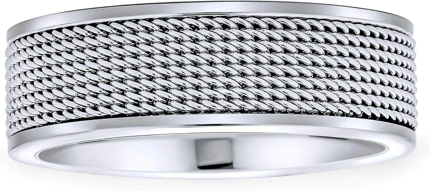 Men's Wide Tread Tire Band Ring Mechanic Sports Car Racer Style Matte Brushed Silver Tone Stainless Steel 8MM for Bikers