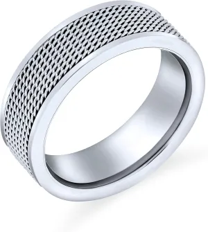 Men's Wide Tread Tire Band Ring Mechanic Sports Car Racer Style Matte Brushed Silver Tone Stainless Steel 8MM for Bikers