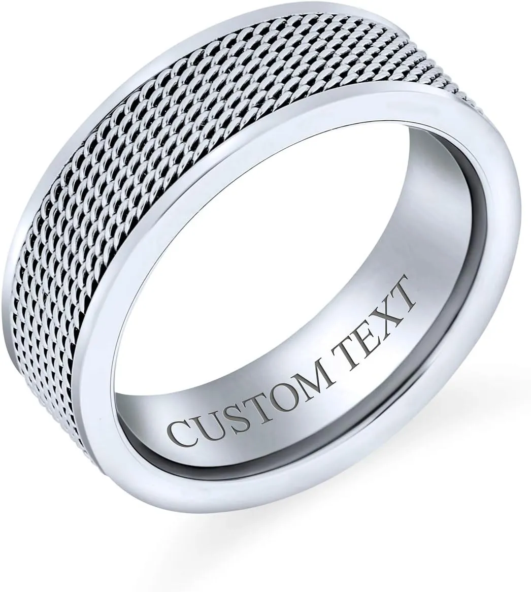 Men's Wide Tread Tire Band Ring Mechanic Sports Car Racer Style Matte Brushed Silver Tone Stainless Steel 8MM for Bikers