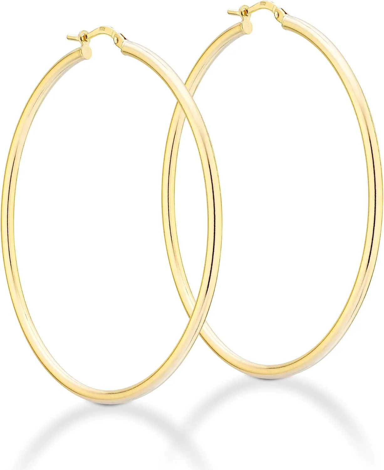 Miabella 18K Gold Over Sterling Silver 2mm High Polished Round Tube Hoop Lightweight Earrings for Women Made in Italy