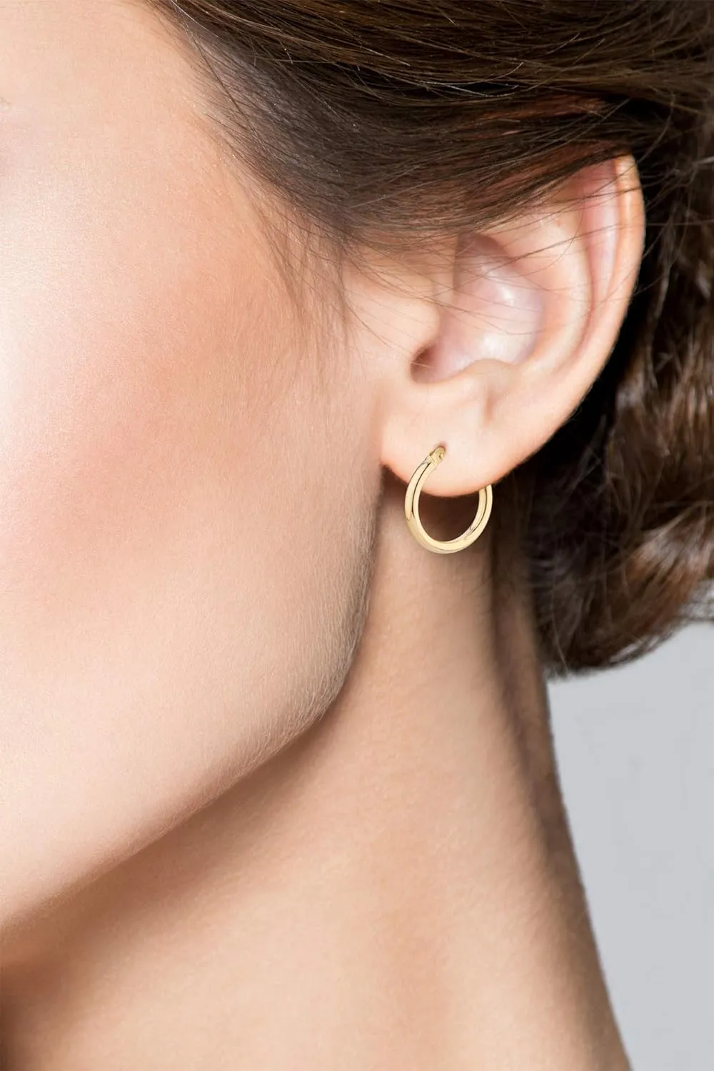 Miabella 18K Gold Over Sterling Silver 2mm High Polished Round Tube Hoop Lightweight Earrings for Women Made in Italy