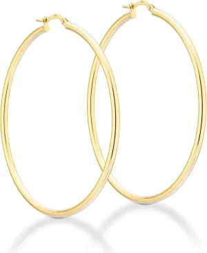 Miabella 18K Gold Over Sterling Silver 2mm High Polished Round Tube Hoop Lightweight Earrings for Women Made in Italy