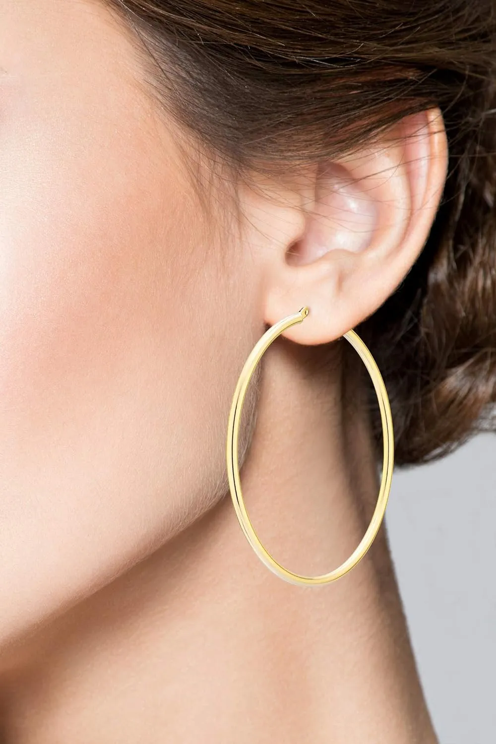 Miabella 18K Gold Over Sterling Silver 2mm High Polished Round Tube Hoop Lightweight Earrings for Women Made in Italy