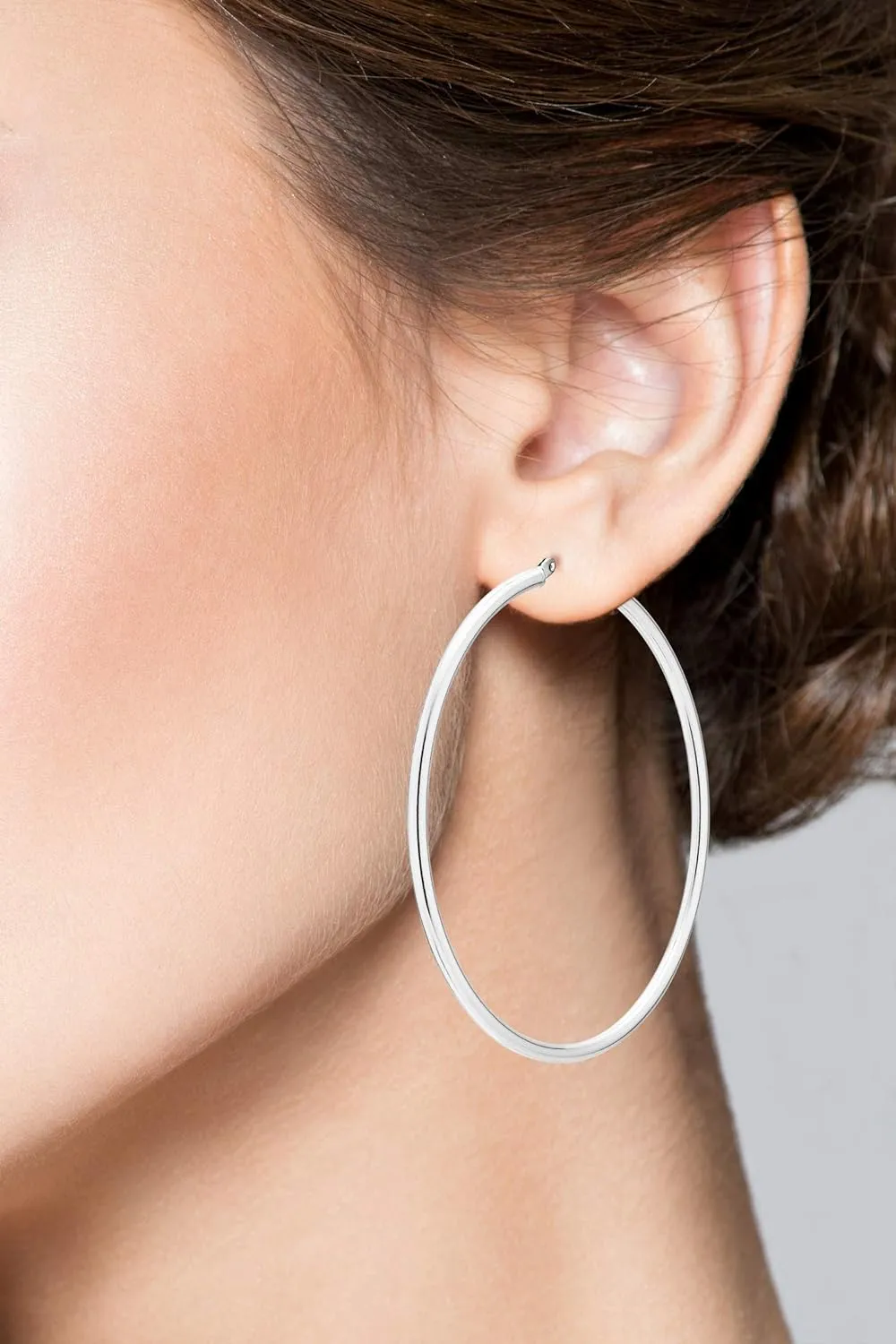 Miabella 925 Sterling Silver 2mm High Polished Round Tube Hoop Earrings for Women, Lightweight 50mm, 60mm, Made in Italy