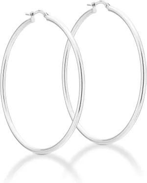 Miabella 925 Sterling Silver 2mm High Polished Round Tube Hoop Earrings for Women, Lightweight 50mm, 60mm, Made in Italy