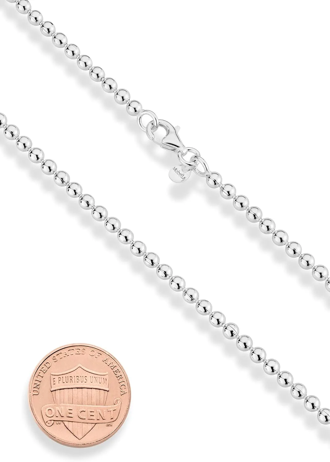 Miabella 925 Sterling Silver Italian Handmade 3mm Bead Ball Strand Chain Bracelet for Women Made in Italy