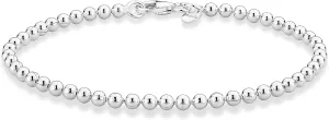 Miabella 925 Sterling Silver Italian Handmade 3mm Bead Ball Strand Chain Bracelet for Women Made in Italy